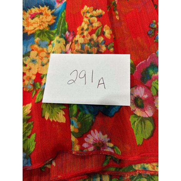 Linea By Louis DellOlio Floral Tiered Red Pleated MidiBoho Peasant Skirt Sz M - Picture 9 of 10